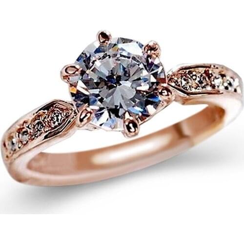 Crystal Wedding Rings For Women Gold Rose Gold Silver Color Alloy Rhinestone Engagement Rings Female Jewelry Gift