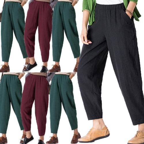 Hirigin Causal Women Autumn Flower Print 2018 Drawstring Wide Leg Pants Loose Wine Red Navy Blue Black Pant Plus Size