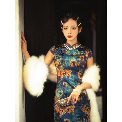 2021 loose chinese women cheongsam lady qipao robe flower embroidery qipao dress elegant gown vestidos elegant party dress