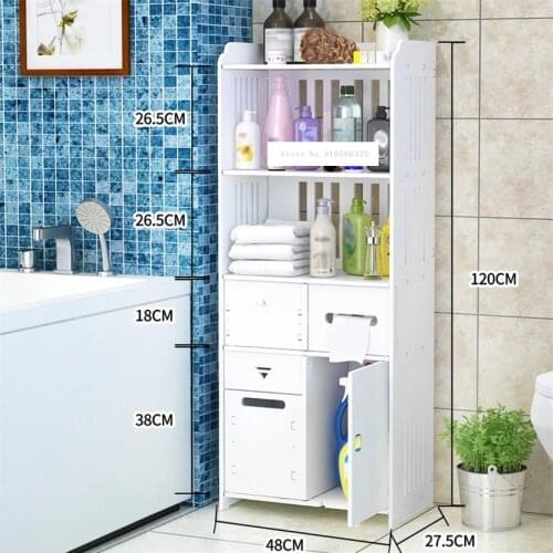 ZW0072 Land PVC Wood-Plastic Board Bathroom Storage Cabinet Toilet Sideboard Vanity Cabinet Tissue Storage Rack Side Cabinet