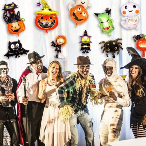 10 Pcs Halloween Foil Balloons Halloween Theme Decoration Black Skull Balloon