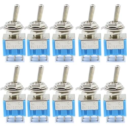 10PC Miniature Toggle Switch Double Pole Double Throw DPDT (MTS202) ON-ON 120VAC 6A 1/4 Inch Mounting MTS-202