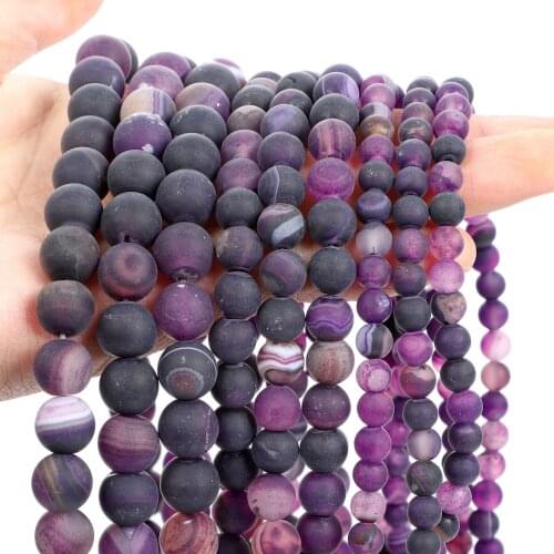 15"Strand Natural Stone Beads Matte Purple Striped Agates Round Loose Beads For Jewelry Making Necklace Bracelet 4-12mm