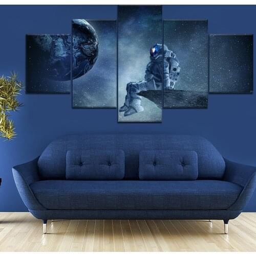5 Piece Canvas Art Astronaut See Sky Earth Poster Modern Decorative Paintings on Canvas Wall Art for Home Decorations Wall Decor