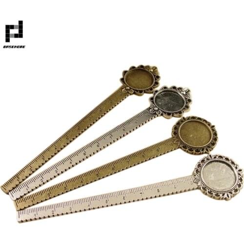 BASEHOME 5pcs/lot Antique Vintage Metal Ruler Bookmark Cabochon Base Bookmark Setting for 20mm Cabochon Cameo DIY Bookmarks