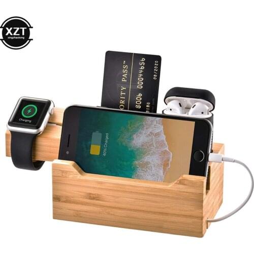 Bamboo Wooden USB Charging Station For Apple Watch Charging Dock Station Charger Stand for iPhone 6 8 X Dock Stand Cradle Holder