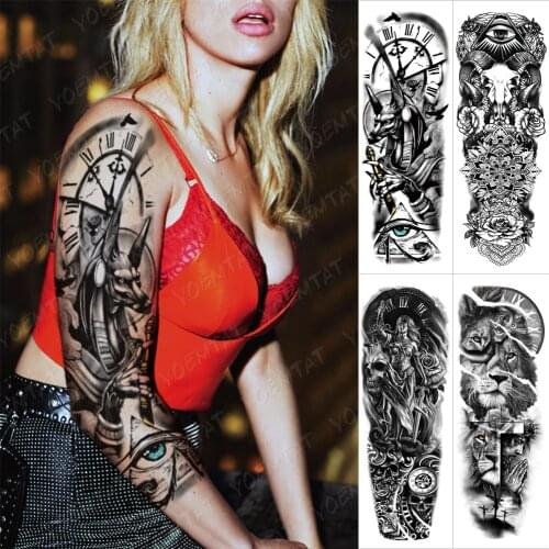 Large Arm Sleeve Tattoo Lion Air Lightning Waterproof Temporary Tatto Sticker City Ocean Text Body Art Full Fake Tatoo Women Men