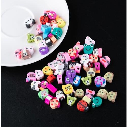 50pcs/lot Mixed Flower Smiley Animals Polymer Clay Spacer Beads For Women Girls Jewelry Making DIY Bracelet Necklace Accessories