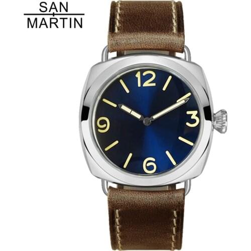 San Martin Stainless Steel Fashion Dress Automatic Mens Watch Holvin Leather Strap 200M Water Resistant Mechanical Wrist Watch
