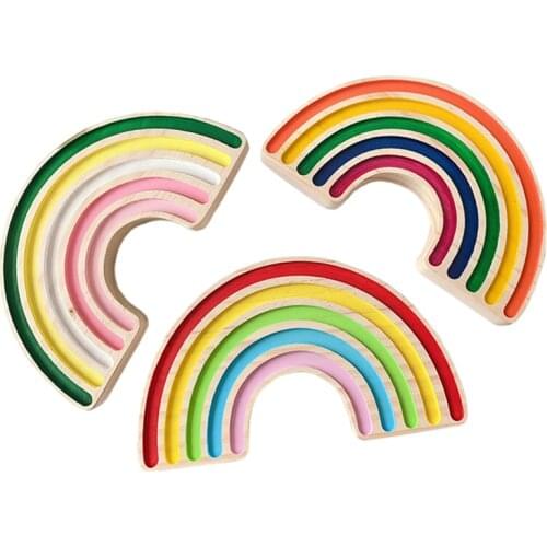 Montessori Rainbow Color Wooden Educational Kids Board Toys Learning Sorting Sensory Toys Nordic Style Blocks Toys Gift For Kids