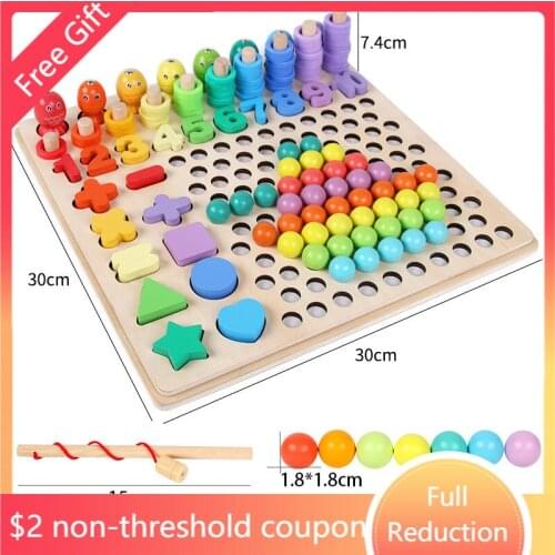 3D Montessori Educational Wooden Toys For Kids Board Math Fishing Count Numbers Digital Shape Match Early Education Children Toy