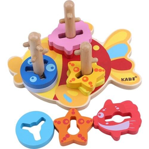 Children 3 Column Intelligence Matching DIY Toy Fish Classification Rotation Wooden Block Learing Education Geometric Blocks