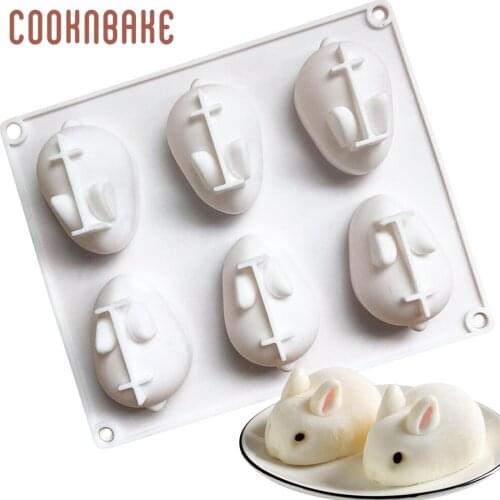 COOKNBAKE 3D Easter Bunny Chocolate Silicone Mold for Baking Rabbit Shape French Dessert Fondant Mousse Cake Animal Mold 6 holes