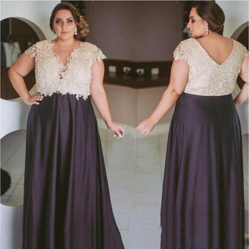 Formal Plus Size Prom Dresses Lace A Line Special Occasion Gowns V Neck Evening Dress Sleeves