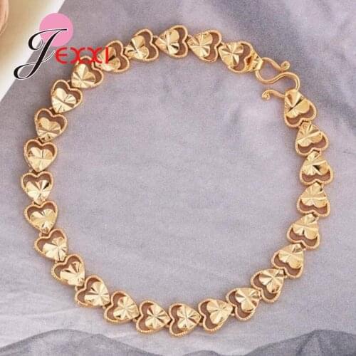 Hot New Fashion Adjustable Heart Crystal Bracelets Bangles For Women Lady Bridal Luxury Jewelry Gift Gold Color Mujer Pulseras