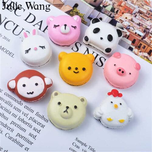 Julie Wang 10PCS Resin Mixed Panda Bear Pig Cake Charms Animal Food Slime Pendants Jewelry Making Accessory Home Phone Decor