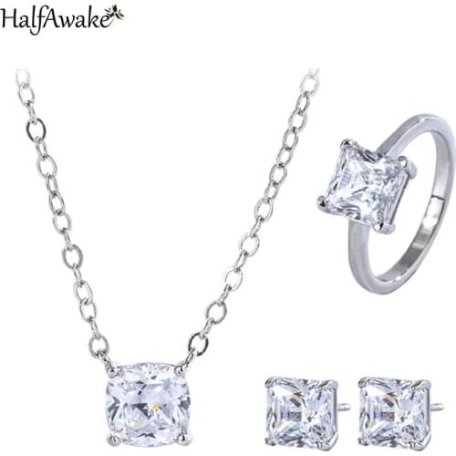 Luxury High Carbon Diamond Necklace Jewelry Sets Silver 925 Stud Earrings Ring For Women Girls Gift 2021 Trend Wedding Dress