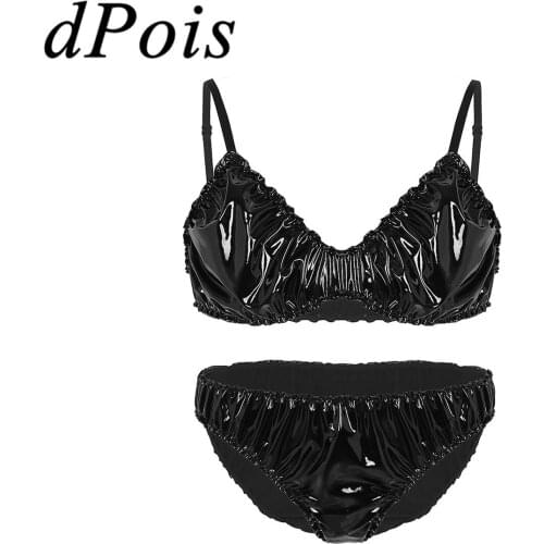 Two Piece Men Lingerie Set Bra Top & Bikini Briefs Sexy Man Hot Erotic Mens Leather Mankini Underwear Sissy Gay Bralette Panties