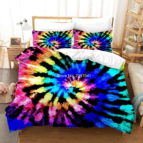 2/3pieces Rainbow Tie-dyed Bedding Quilt Pillowcase Bedroom Comfort Set Single Double Queen Home Textile Childrens Bedding