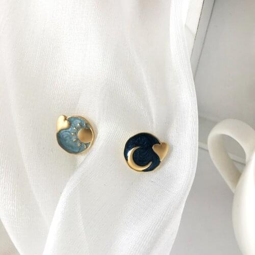 Timlee E094 Cartoon Cute Sun Moon Heart Round Asymmetric Studs Earrings Fashion Accessorieswholesale