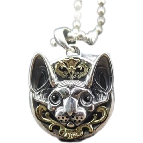BOCAI New real solid S925 sterling silver jewelry hairless cat, creative design Man and Woman pendant personality