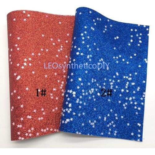 LEOsyntheticoDIY America Flag White Stars Red Blue Glitter Vinyl Fabric Sheet Felt Backing Leather Faux Vinil DIY A4 SIZE R2007B