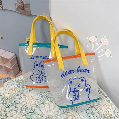 Summer New 2021 Fashion Handbag Women Cartoon Print PVC Transparent Bags Beach Bag Women Tote Ladies Hand Bags Bolsa Feminina