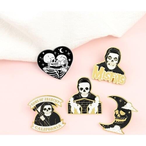Dark Grim Reaper Badge Fashion Cartoon Grim Reaper Skeleton Metal Enamel Brooch Gothic Lapel Backpack Jewelry Accessories Gift