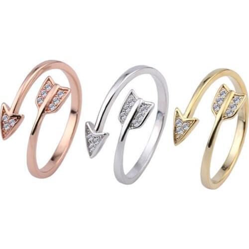 Fashion Stainless Steel Arrow Crystal Open Rings For Women Adjustable Engagement Female Party Finger Ring Jewelry
