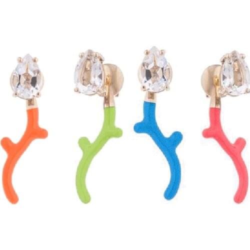 Front Back Fashion Girl Women Jewelry Natural Branches Clear Teardrop Cubic Zirconia Colorful Jewelry