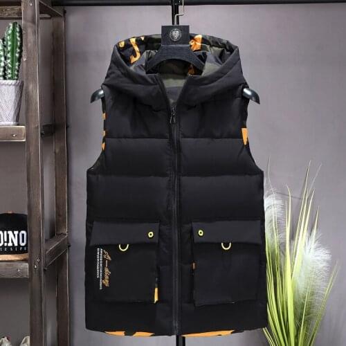 Mens Warm Vest Double-sided Sleeveless Jacket 2021 Winter Camouflage Vest Men Solid Color Big Pockets waistcoat 4XL 5XL 6XL