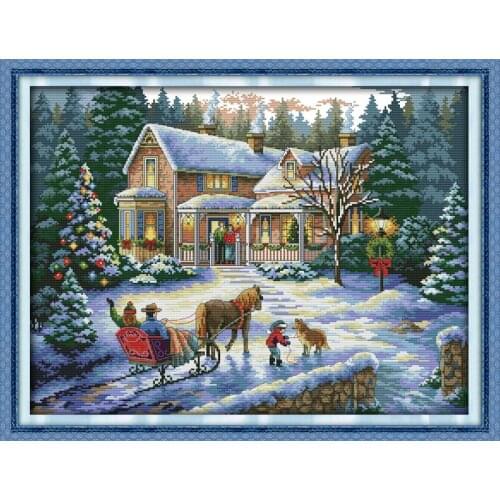 Oneroom Top Quality lovely counted cross stitch kit Coming Home for the Holidays christmas snow eve dimensions 11CT 14CT F53