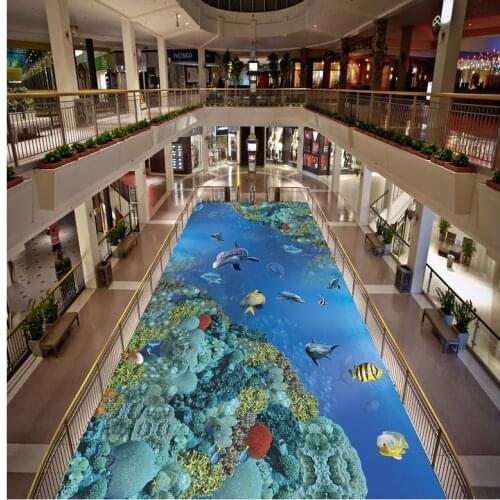 Non-slip waterproof self-adhesive PVC Wallpaper The 3d dolphins underwater world Modern Floor painting