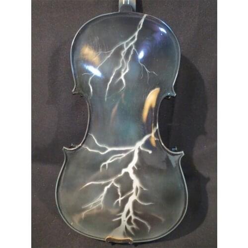 Handmade New Beautiful Drawing Black eElectric & Acoustic Violin 4/4 Lightning Painted Great Sound With Violino Case Bow