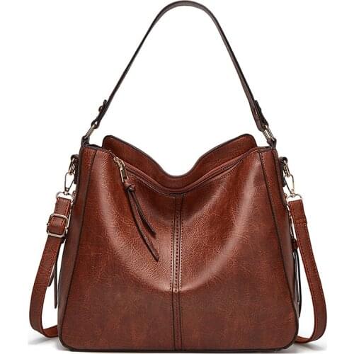 New Fashion Oil Wax Soft Split Leather Handbag Womens Messenger bag Casual Tote Brown Large Lady Shoulder Crossbody bags 2020