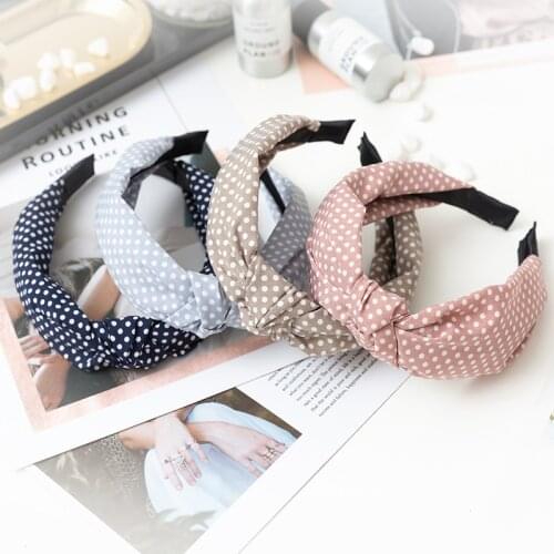 1Pcs Women Headband Dot Pattern Knot Hairband Pure Color Knot Hair Hoop Fashion Headwear Wide Side Headband Wholesale