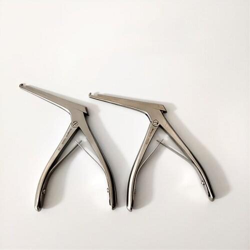 Ophthalmic mastoid rongeur, stainless steel push-plate instrument, gun-shaped rongeur