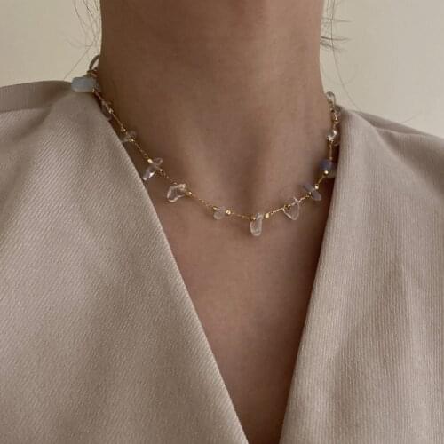 Minar Clear Rainbow Irregular Stone Choker Necklace Thin Beaded Chain Pendant Necklaces for Women Statement Minimalist Jewelry