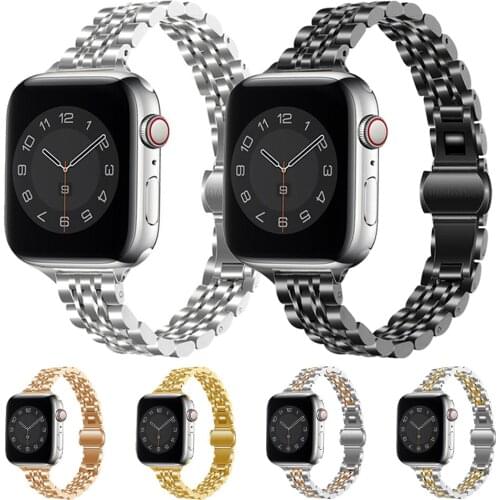 Slim Metal Link Stainless Steel Strap for Apple Watch 6 SE 40mm 44mm Women Bracelet Band for IWatch Series 5/4/3/2 38mm 42mm