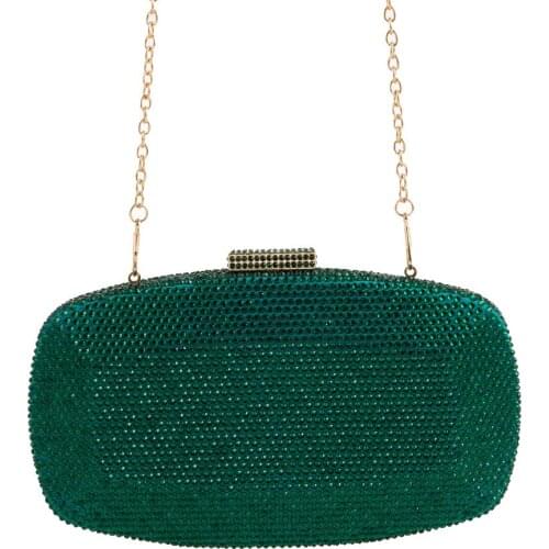 Girl Green Red Blue Crystal Evening Bag Clutches Bags Wedding Purse Lady Long Chain Shoulder Party Bag Cross body Messenger Bag