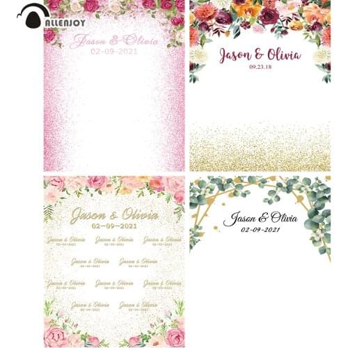 Allenjoy Anniversary Party Banners Glitter Golden Flowers Customize Wedding Event Curtains Valentines Day Photozone Decoration