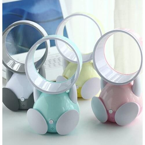Cute Cartoon Bladeless Quiet Mini Fan Portable Desktop Air Coolers USB Charging Smart Personal Cooling Tool for Summer