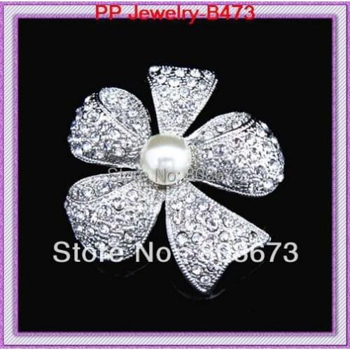 Vintage Silver Plated Stylish Design Bow Brooch with Clear Rhinestones and Ivory Pearl Women Jewelry Brooch Pins