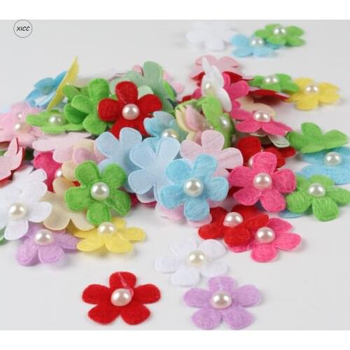 XICC 100PCS Colorful Pearl Flower Wool Felt Fabric Cloth Hair Rope DIY Handmade Accessories Sticker Applique Patches Felt Pad