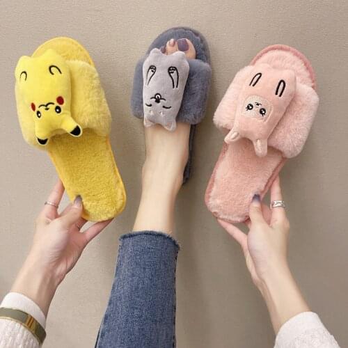 Pantuflas Anime Shoes Indoor Slippers Women Home Plush Slippers Animals Casual 2021 Fashion Furry Cartoon Animation Ladies Shoes