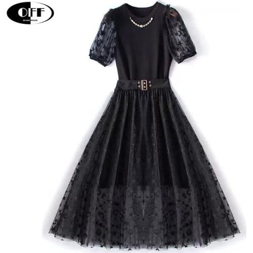 Designer Office Work OL Black Midi Dresses For Women Summer Stars Moon Mesh Ruffles Traf Zevity Lady Dress robe femme vestidos