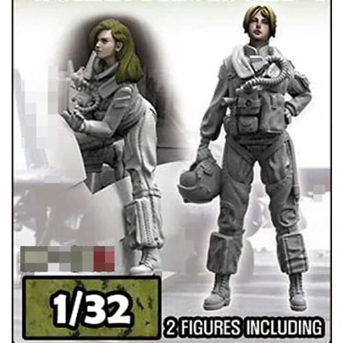 1/32 US Navy Modern Woman Pilot Set -1 (2 Figures), Resin kit Figure GK, Modern military theme, Unassembled and unpainted kit