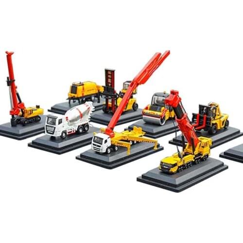 1/87 Mini Crane Excavator Pump Truck Mixer Road Roller Rotary Rig Diecast Alloy Engineering Machinery Model Car Toys Collection