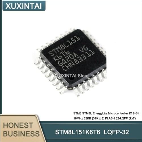 10Pcs/Lot STM8L151K6T6 STM8 STM8L EnergyLite Microcontroller IC 8-Bit 16MHz 32KB (32K x 8) FLASH 32-LQFP (7x7)