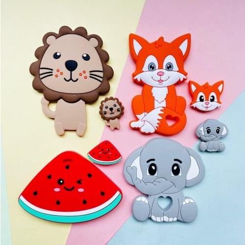 2pcs / Set Mini Silicone Elephant Lion Cat Teether Beads Baby Toy Teether Rattle BPA Free Silicone Teether